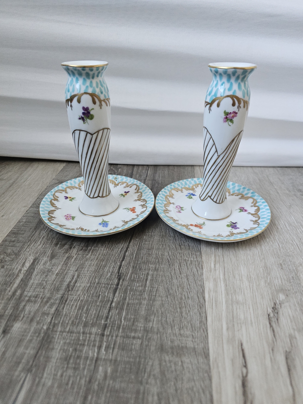 Vintage Paris Royal Hand-Painted Porcelain Candlesticks - Set of 2